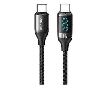 Kabel USAMS Kabel pleciony USB-C na USB-C LED 1.2m 100W czarny/black